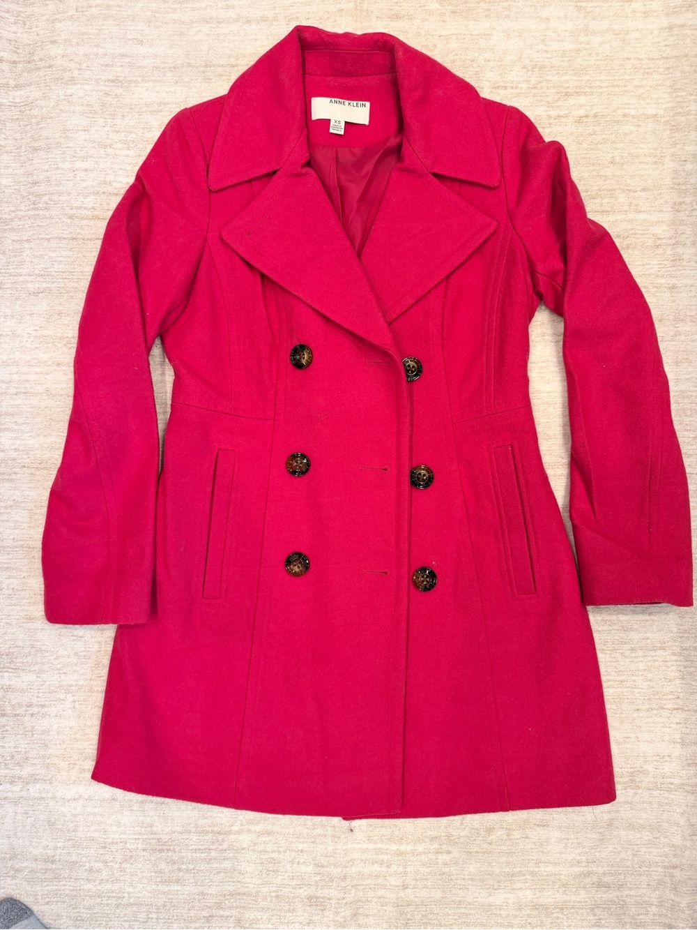 Anne Klein Red Double-Breasted Pea Coat